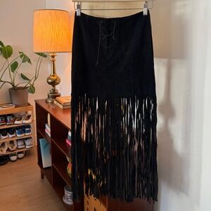 100% suede Black Fringe Skirt